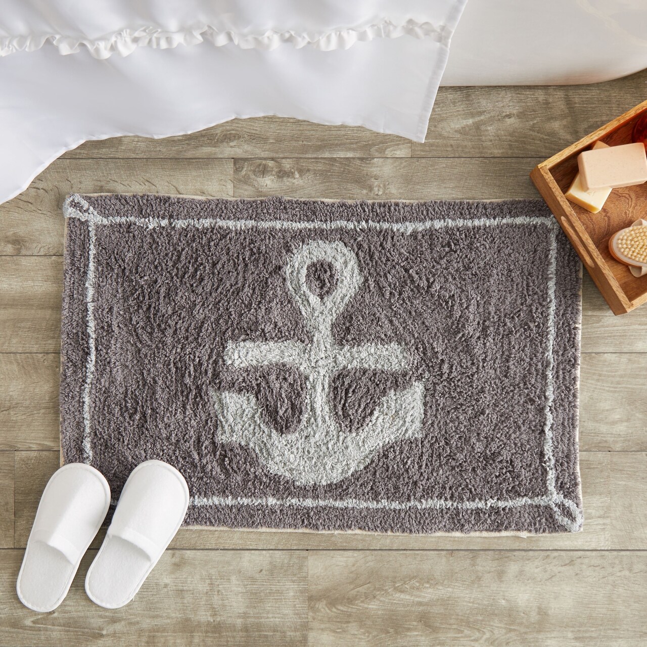 Non-Slip Bathroom Mat for Showers, Nautical Anchor Bath Rug (32 x 20 Inches)